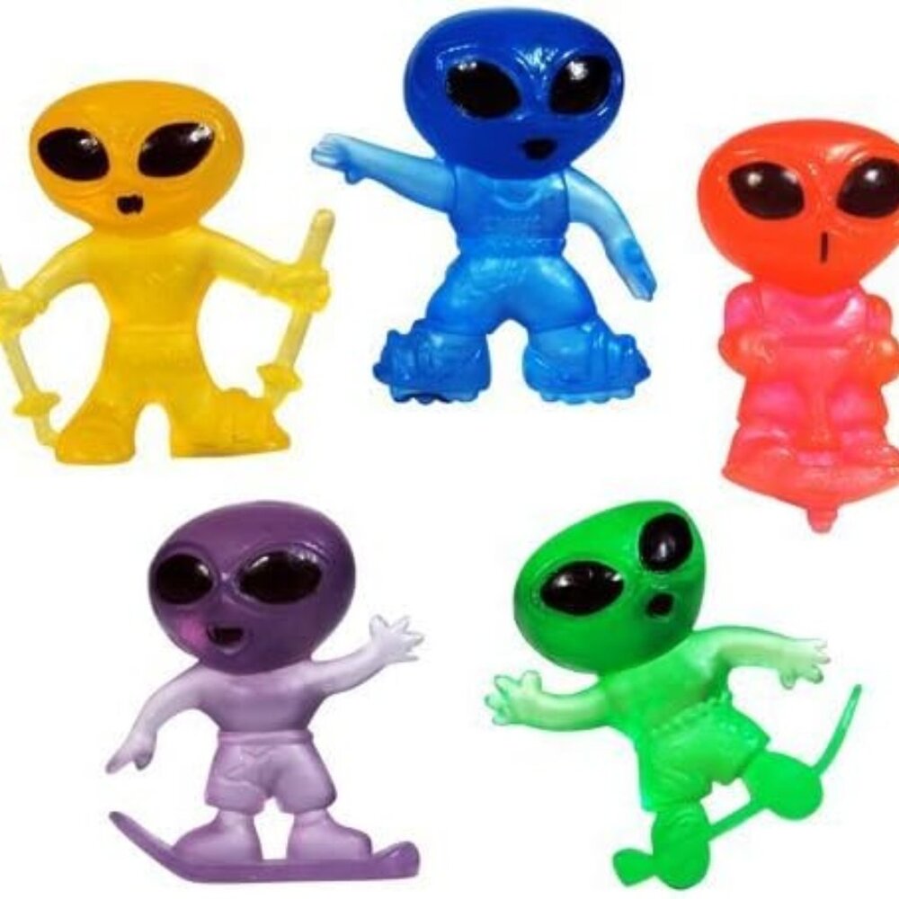 50 Small Mini Alien Figures - Neon Colors (Pack of 50 ) Party Favors
